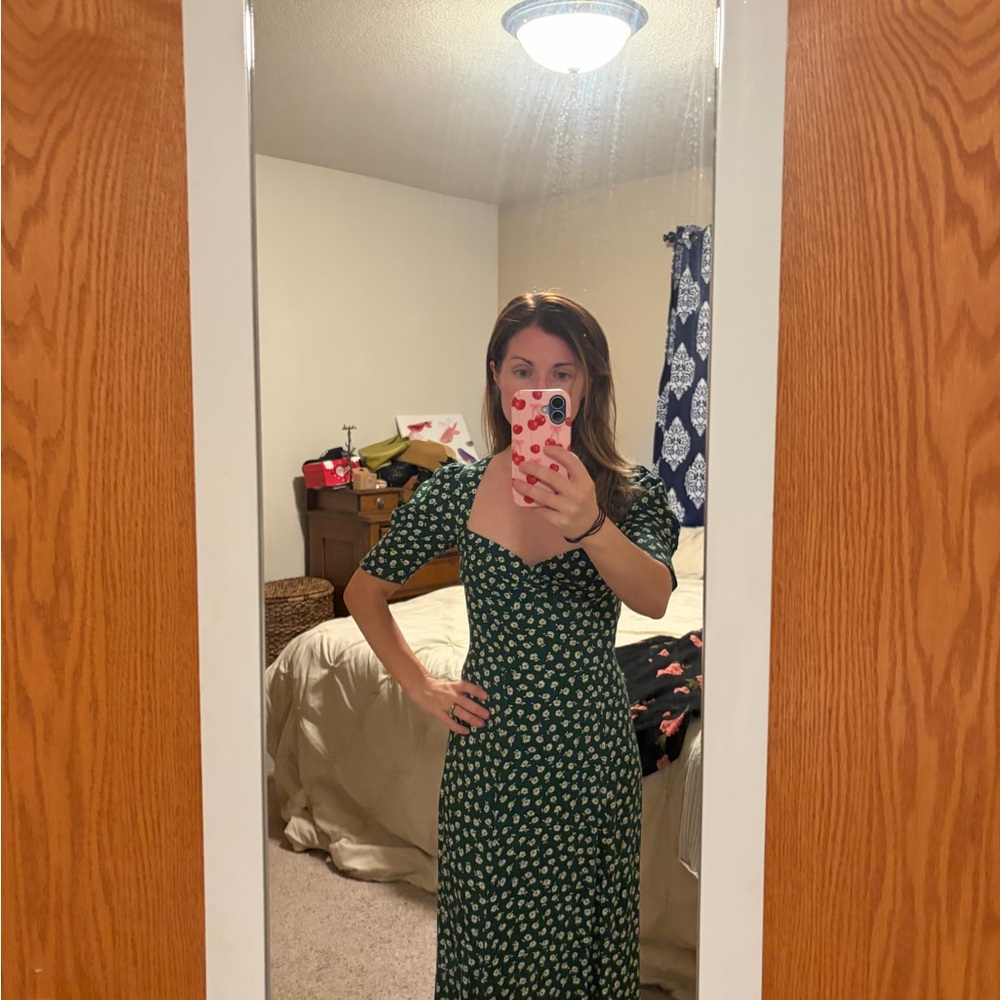 Reformation green floral print dress